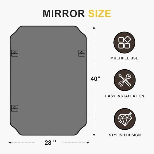 Vanity Bathroom Mirror, 28" x 40" Black Scalloped Mirror for Wall
