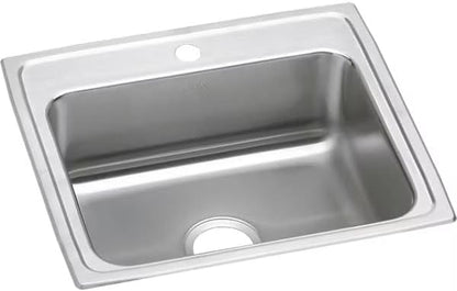 22 Inch Drop In Stainless Steel Kitchen Sink, Single Bowl 18 Gauge 304 Stainless Steel Sink, 7-5/8" Deep Basin, Lustertone Satin Finish Top Mount Kitchen Sink, Quick Clip Installation, 1 Faucet Hole