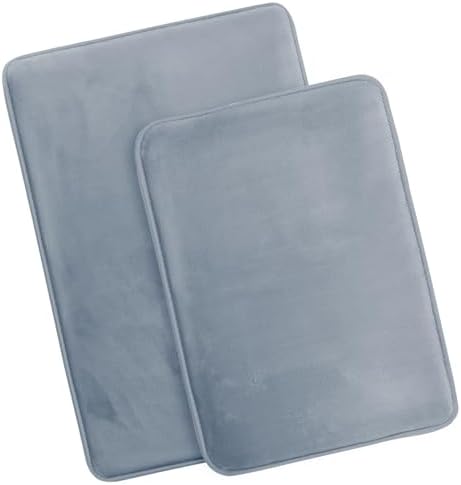 Clara Clark 2 Piece Bathroom Rug Set - Memory Foam, Bath Mat Set, Plush, Cozy, Ultra Soft, Non Slip, Machine Washable, Quick Dry - 24” x 17”+ 32” x 20” - Stone Blue