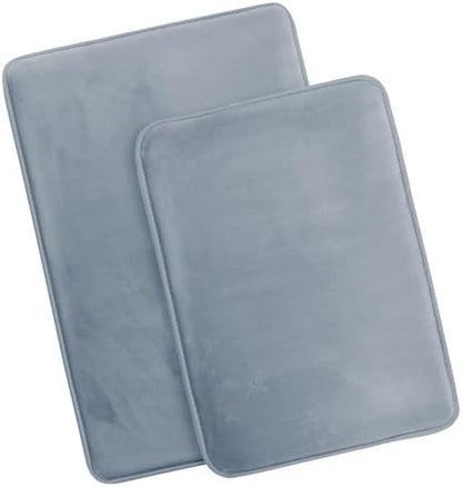 Clara Clark 2 Piece Bathroom Rug Set - Memory Foam, Bath Mat Set, Plush, Cozy, Ultra Soft, Non Slip, Machine Washable, Quick Dry - 24” x 17”+ 32” x 20” - Stone Blue