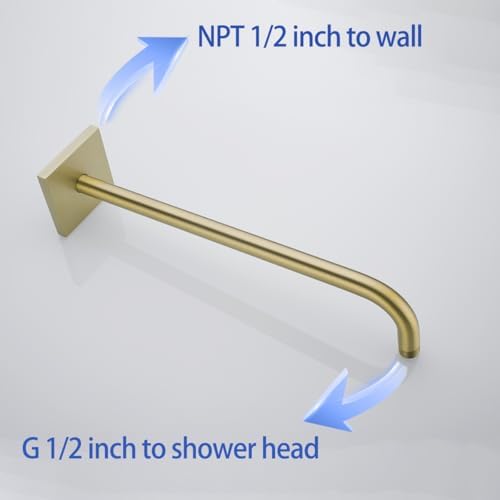 16 Inch Shower Head Extension Arm Wall Mounted Rainfall Extend Pipe Tube Stainless Steel Bathroom Accessories Brushed Gold,SW-91018-16BG-SQ.