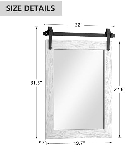 Farmhouse Bathroom Mirror for Over Sink 22”*32”, Barn Door Mirror, Rustic Wall Mirror for Bathroom White, Living Room, Entryway