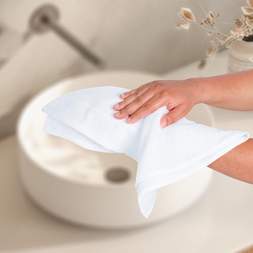 BOUTIQUO Ultra Soft 6-Piece Hand Towel Set 16x28-100% Ringspun Cotton - Durable & Highly Absorbent Hand Towels - Ideal for use in Bathroom, Kitchen, Gym, Spa & General Cleaning - White