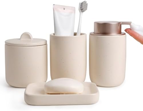 BosilunLife Apricot Ceramic Bathroom Accessories Set of 4