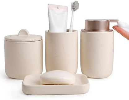 BosilunLife Apricot Ceramic Bathroom Accessories Set of 4