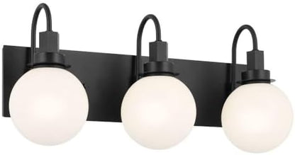 Kichler Hex 3-Light Vanity Light, Modern Light with Opal Glass in Black, Install Up or Down, Damp Rated, for Bathroom Vanity (22.75" x 10.25"), 55151BK