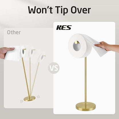 KES Gold Toilet Paper Holder Stand, 26" H (Taller Version), Weighted Base