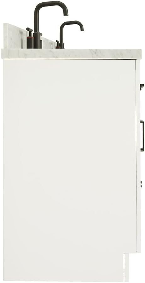 ARIEL Hepburn 60-inch Bathroom Vanity with Sink,Solid Wood, 1.5-inch Italian Carrara Marble Countertop & Backsplash, Double Oval Porcelain Sink, 4 Soft Closing Doors, 6 Dovetail Drawers, White
