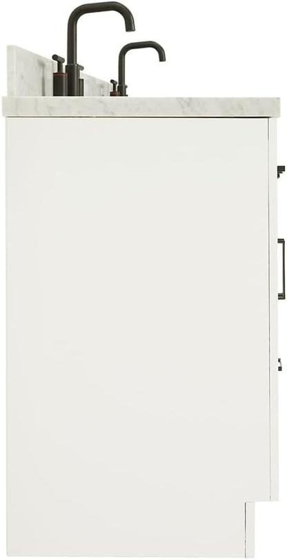 ARIEL Hepburn 60-inch Bathroom Vanity with Sink,Solid Wood, 1.5-inch Italian Carrara Marble Countertop & Backsplash, Double Oval Porcelain Sink, 4 Soft Closing Doors, 6 Dovetail Drawers, White
