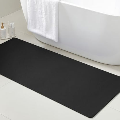 ACCUMTEK Non Slip Bath Mat, Thin Bathroom Rugs Fit Under Door, Quick Dry Bath Mats, Machine Washable Bath Rugs for Bathroom, Bathtub & Kitchen, Black/Solid/59 x20