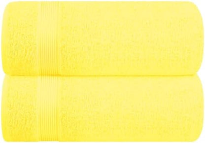 Belizzi Home Cotton 2 Pack Oversized Bath Sheet 35x70, Large Bath Sheet, Ultra Soft, Absorbent, Compact, Eco-Friendly, Recyclable, Quick Drying and Lightweight Towel - Lime Yellow