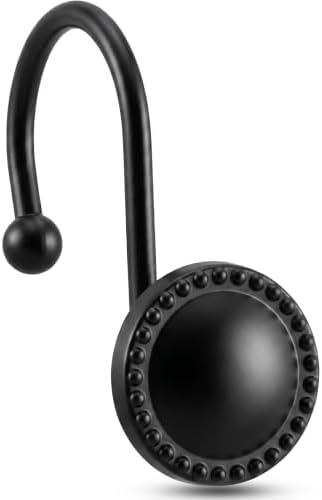 Shower Curtain Hooks,Rust-Resistant Decorative Rings,12-Pack,Black