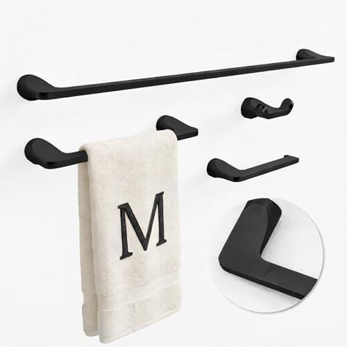 Mega Handles Bathroom Accessory Set Matte Black - 4-Piece, Towel Bar, Hooks