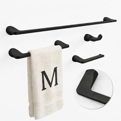Mega Handles Bathroom Accessory Set Matte Black - 4-Piece, Towel Bar, Hooks