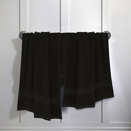 Feather & Stitch 100% Cotton 625 GSM Bath Towel Set of 6, Ultra Soft Highly Absorbent 2 Bath Towels, 2 Hand Towels & 2 Washcloth - Luxury Quick Dry Shower Towels (Black)