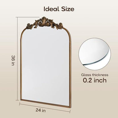 USHOWER Vintage Gold Mirror 24x36 Inch, Antique Baroque Bathroom Mirror