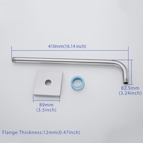 Shower Arm, Extra Extension Arm with Flange, Stainless Steel Wall-Mounted Showerhead Extender Pipe,16 Inch Brushed Nickel Finish,SW-91018-16BN-SQ.