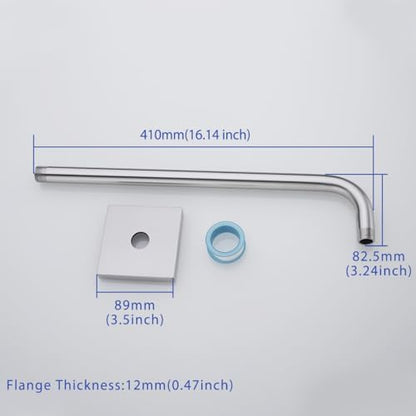 Shower Arm, Extra Extension Arm with Flange, Stainless Steel Wall-Mounted Showerhead Extender Pipe,16 Inch Brushed Nickel Finish,SW-91018-16BN-SQ.