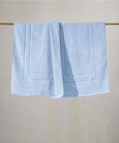 Feather & Stitch 2 Piece Towel Like Bath Mats (30x21 Inch) 100% Cotton Terry Bath Mats, Bathroom Shower Floor Mats [NOT A Bathroom Rug], Soft Absorbent Washable Mats - Sky Blue