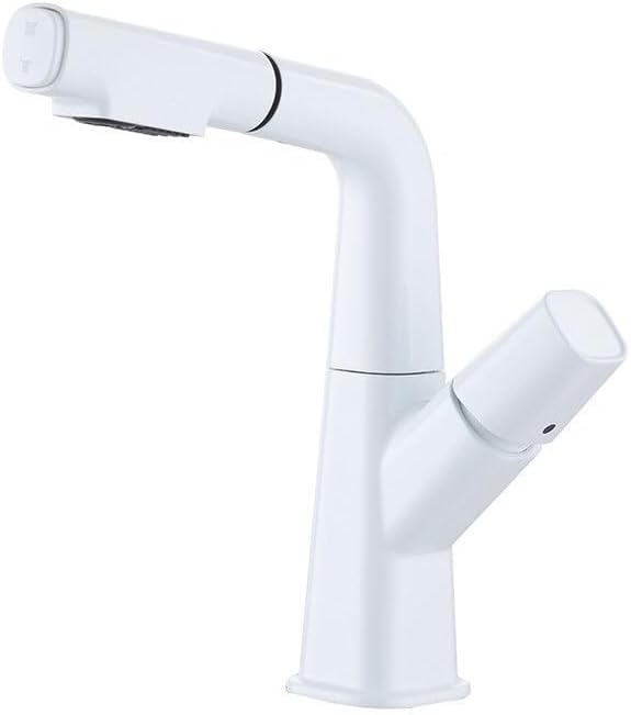 Modern Brushed Gold Bathroom Faucet for Sink Single Handle Lavatory Faucet with Pull and Lift Design Stylish Vanity Faucet for 1 Hole Bathroom Sink，Blanc