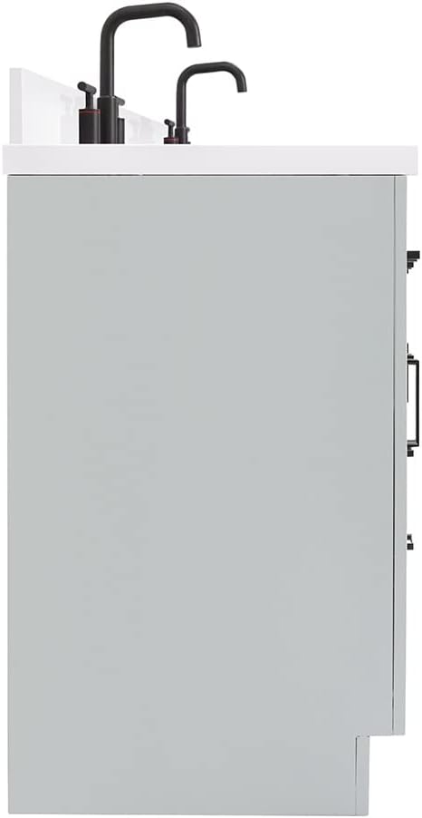 ARIEL Hepburn 60-inch Bathroom Vanity with Sink,Solid Wood, 1.5-inch Pure White Quartz Countertop & Backsplash, Double Rectangular Porcelain Sink, 4 Soft Closing Doors, 6 Dovetail Drawers, Grey