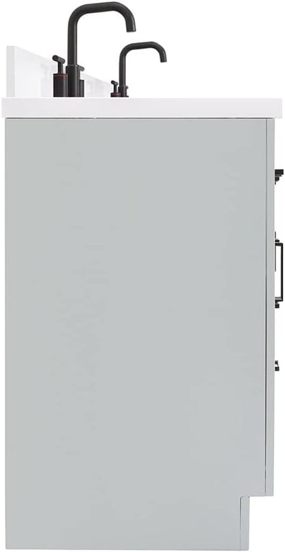 ARIEL Hepburn 60-inch Bathroom Vanity with Sink,Solid Wood, 1.5-inch Pure White Quartz Countertop & Backsplash, Double Rectangular Porcelain Sink, 4 Soft Closing Doors, 6 Dovetail Drawers, Grey