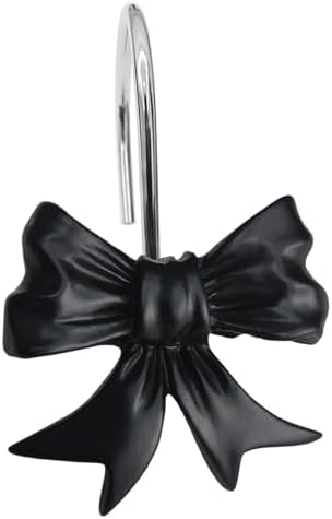 CHICTIE Decorative Shower Curtain Hooks, Bow Knot Shower Curtain Rings Hooks for Bathroom Baby Kids Room Rustproof Shower Hooks (Black)