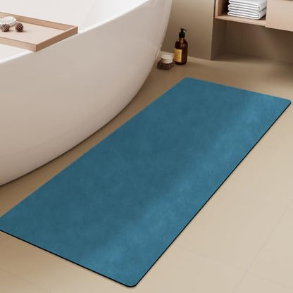 TYUU Thin Bath Mat Runner, Long Bathroom Rugs Non Slip 24x60 Denim Blue