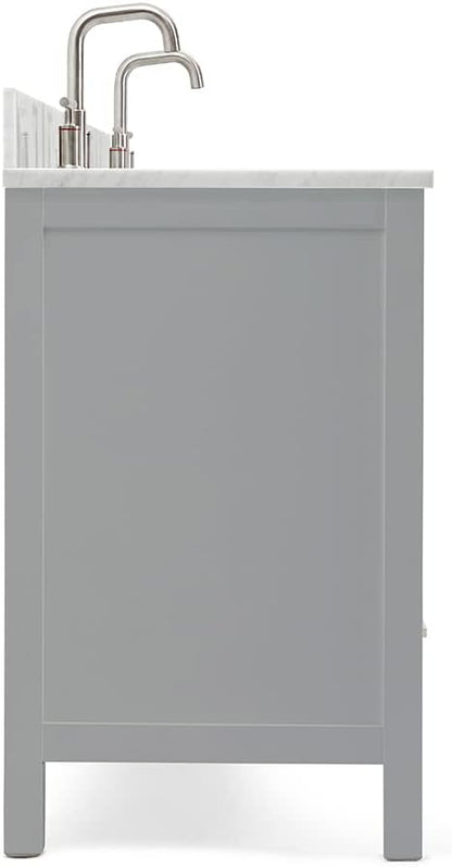 ARIEL Cambridge 72-inch Bathroom Vanity with Sink,Solid Wood, 0.75-inch Italian Carrara Marble Countertop & Backsplash, Double Oval Porcelain Sink, 4 Soft Closing Doors, 6 Dovetail Drawers, Grey