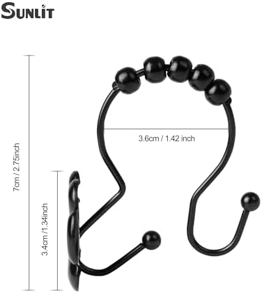Sunlit Fashion Design Cute Paw Print Polished Double Shower Curtain Hooks for Dog Cat and Bear, Rust Proof Oil Metal Shower Curtain Rings, Black-12 Pack