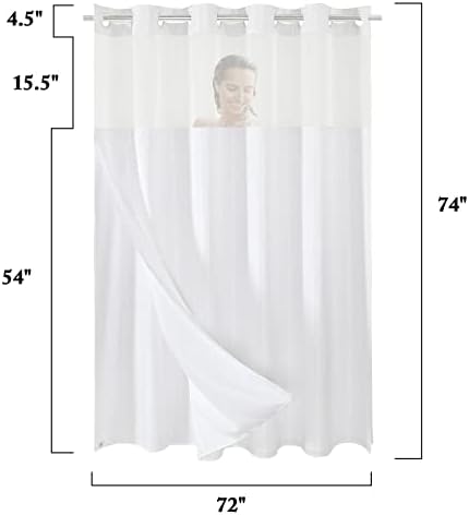 Gibelle No Hook Waffle Weave Shower Curtain with Snap-in Fabric Liner Set for Bathroom, Hotel Style with Mesh Top Window, Waterproof & Washable, White, 72x74