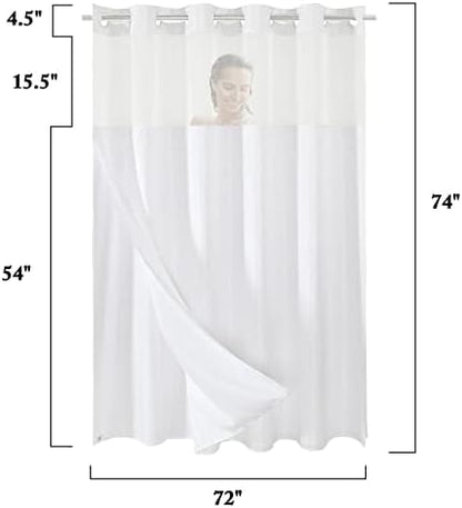 Gibelle No Hook Waffle Weave Shower Curtain with Snap-in Fabric Liner Set for Bathroom, Hotel Style with Mesh Top Window, Waterproof & Washable, White, 72x74