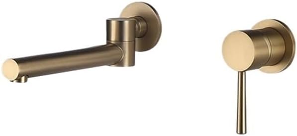 Faucet Brass Wall-Mounted Basin Faucet Sink Brushed Single Handle Hot and Cold Water Recessed Bathroom Rotatable(Brushed Gold) Faucet