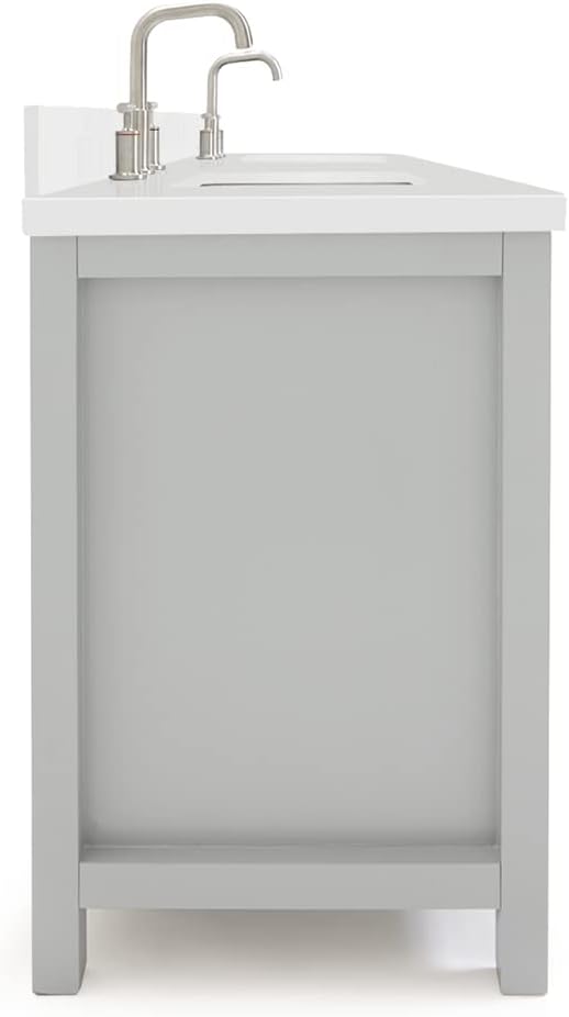 ARIEL Bristol 72-inch Bathroom Vanity with Sink,Solid Wood, 1.5-inch Pure White Quartz Countertop & Backsplash, Double Rectangular Porcelain Sink, 4 Soft Closing Doors, 4 Dovetail Drawers, Grey