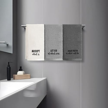 FuWeave 3 Pcs Gray Decorative Hand Towels Bathroom, Motivational Language