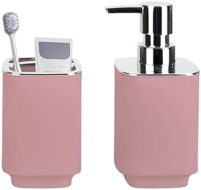 Pink Bathroom Accessories 2 Pcs, Soap Dispenser and Toothbrush Holder Set