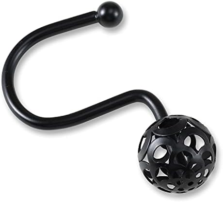 Chictie Black Shower Curtain Hooks Rings - Oil Rubbed Decorative Shower Curtain Hooks,Set of 12 Metal Rustproof Shower Hangers Rings for Bathroom Curtains Rods Hollow Ball Design