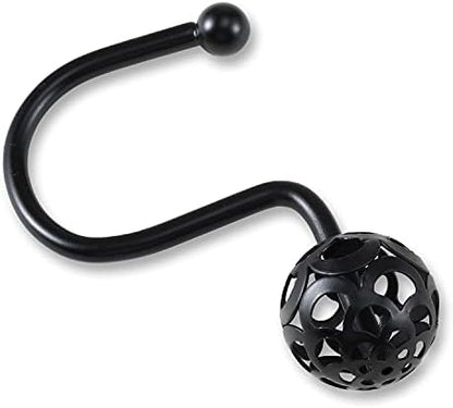 Chictie Black Shower Curtain Hooks Rings - Oil Rubbed Decorative Shower Curtain Hooks,Set of 12 Metal Rustproof Shower Hangers Rings for Bathroom Curtains Rods Hollow Ball Design