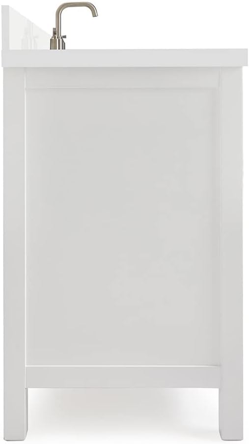 ARIEL Cambridge 60-inch Bathroom Vanity with Sink,Solid Wood, 1.5-inch Pure White Quartz Countertop & Backsplash, Single Rectangular Porcelain Sink, 2 Soft Closing Doors, 9 Dovetail Drawers, White