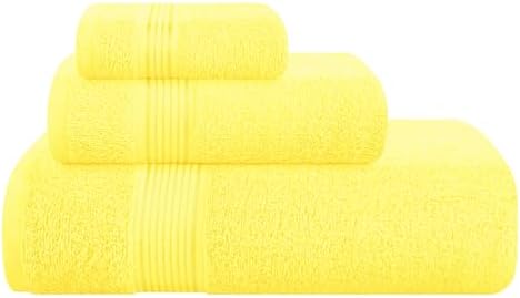 Belizzi Home Ultra Soft 3 Pack Cotton Towel Set, Contains a Bath Towel 28x55 inch, a Hand Towel 16x24 inch & a Wash Coth 12x12 inch, Ideal Everyday use, Compact & Lightweight - Lime Yellow