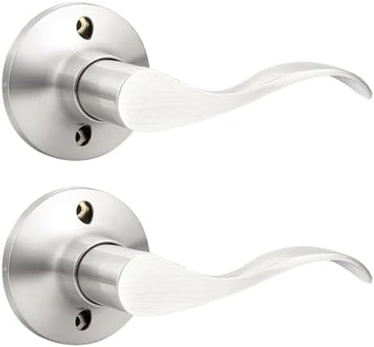 GOBEKOR 2 Pack Satin Nickel Dummy Door Handles Wave Right-Handed Lever Non-Turning Lock Interior Closet Door Handle Single Side Door Handle