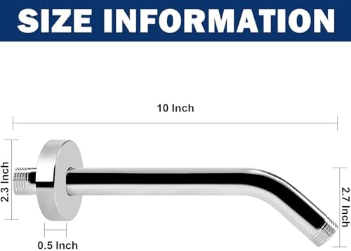NearMoon Shower Arm with Flange, Made of 304 Stainless Steel Shower Extension Extender Pipe, Wall-Mounted for Fixed Bathroom Showerhead, Never Rust (10 Inch, Chrome Finish)
