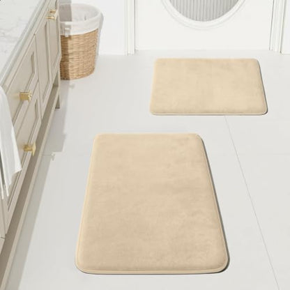 HUXMEYSON Bathroom Rugs Sets 2 Piece, Non-Slip & Quick Dry Bath Mat Set, Ultra Soft Velvet Bath Rugs for Bathroom, Toilet and Shower Floor, Light Coffee