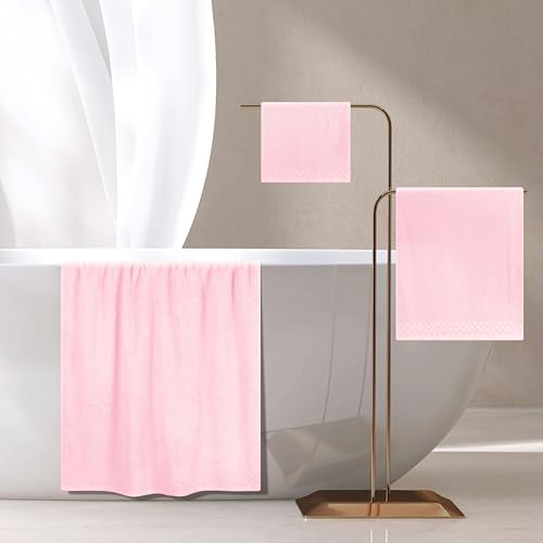 MyOwn Ultra Soft 3 Pack Cotton Towel Set, Contains a Bath Towels 28x55 inch, a Hand Towels 16x24 inch & a Wash Coths 12x12 inch, Ideal Everyday use, Compact & Lightweight - Pink