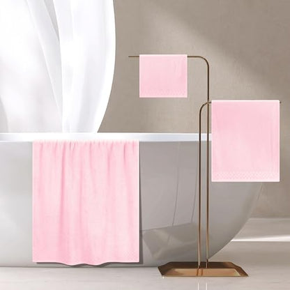 MyOwn Ultra Soft 3 Pack Cotton Towel Set, Contains a Bath Towels 28x55 inch, a Hand Towels 16x24 inch & a Wash Coths 12x12 inch, Ideal Everyday use, Compact & Lightweight - Pink