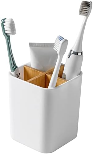 Bamboo Toothbrush Holder for Bathrooms Toothpaste Organizer - White