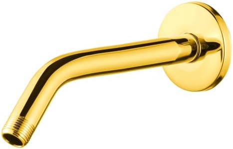 OFFO Shower Arm with Flange, 10 in Bright Gold Wall Mount Replacement Angle Shower Head Arm Wall-Mounted For Fixed Shower Head & Handheld Showerhead