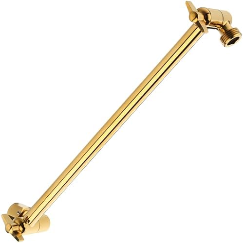 15 Inch Extra Long Adjustable Shower Head Extension Arm With Locking Set Screw, Singing Rain 304 Stainless Steel Angle Height Adjustable, G1/2 Universal Connector Compatible (Egyptian Gold)