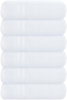 BOUTIQUO Ultra Soft 6-Piece Hand Towel Set 16x28-100% Ringspun Cotton - Durable & Highly Absorbent Hand Towels - Ideal for use in Bathroom, Kitchen, Gym, Spa & General Cleaning - White