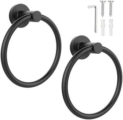 SetSail Towel Holder for Bathroom Wall Matte Black Towel Ring, 2 Pack
